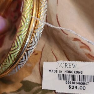 3 J. Crew Gold-Trim Green & White Enamel Geo Bangle One Was Prices At $24
